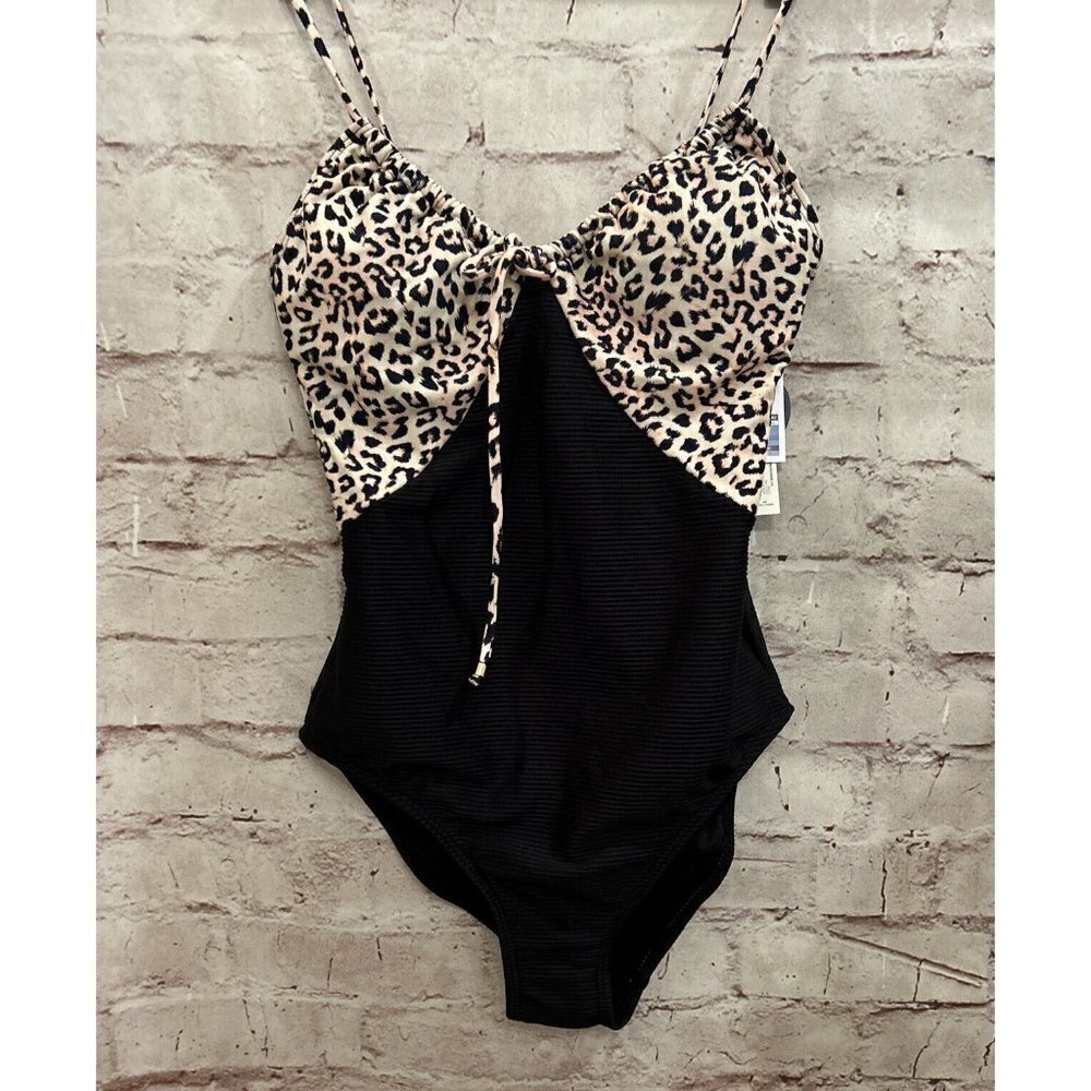 NOBO No Boundaries One Piece Leopard Pink Black Swimsuit Size Small 3/5 Juniors